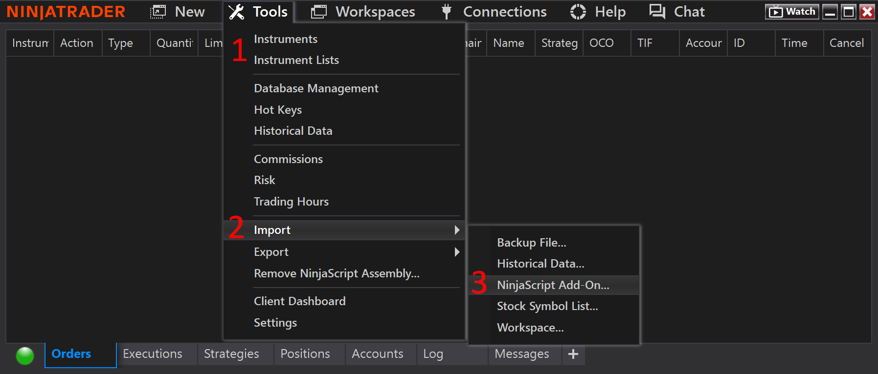 NinjaTrader 8 import